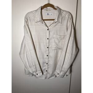 Hollister Women’s Large Beige Gingham Plaid Soft Lightweight Flannel Shirt